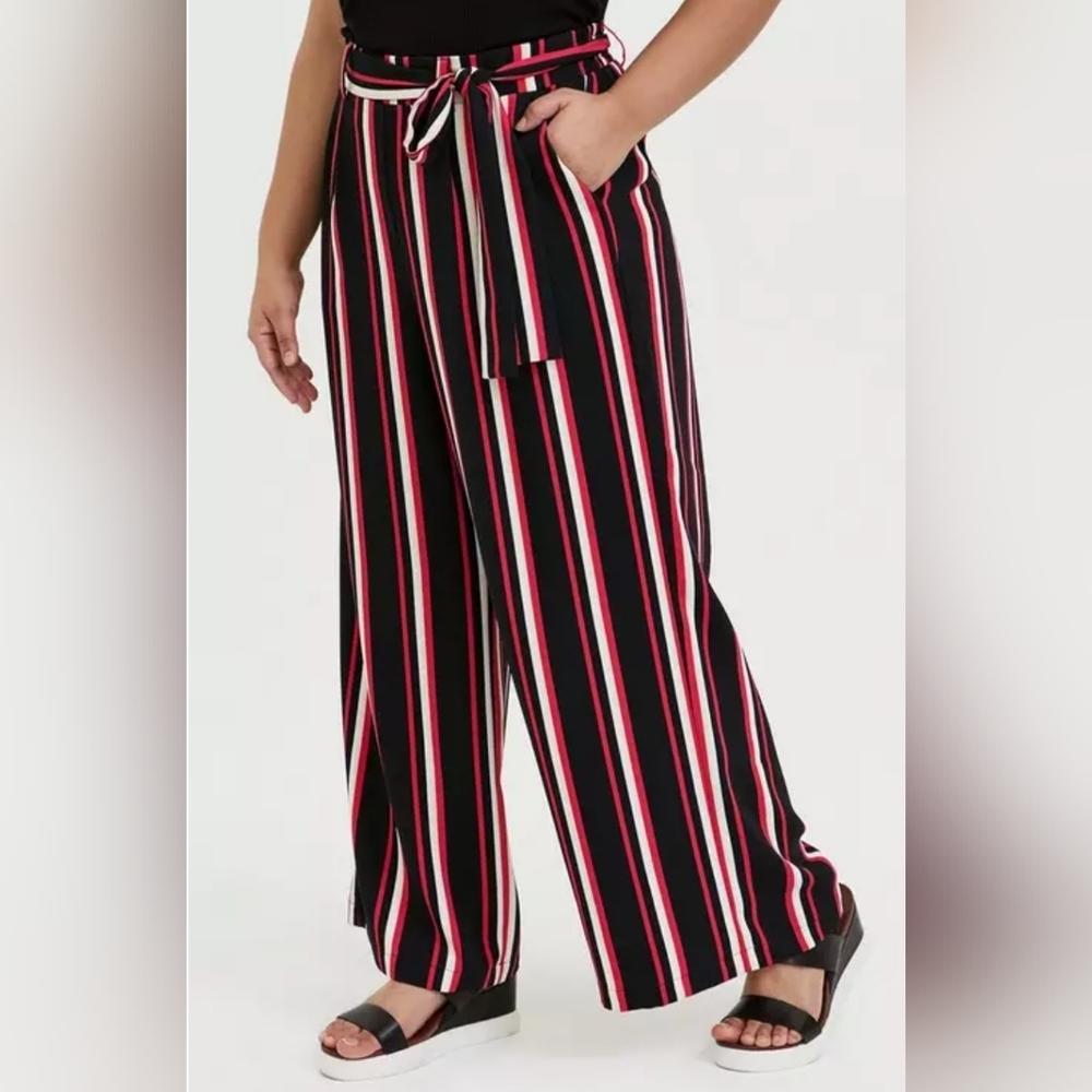 Torrid Black & Fuchsia Pink Stripe Challis Self Tie Wide Leg Pant 4X